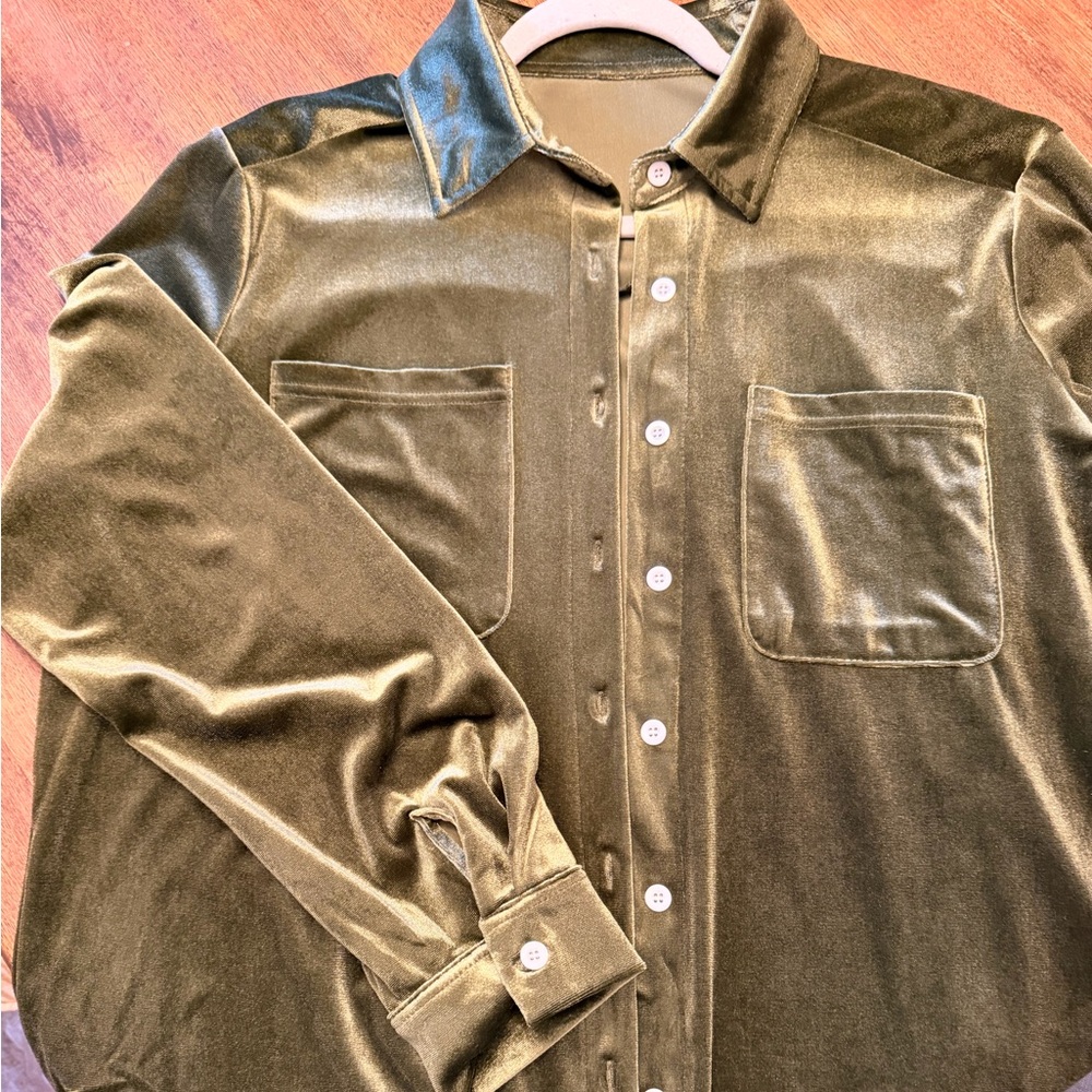 Velvet Army Green Long Sleeve Top - Picture 3 of 7